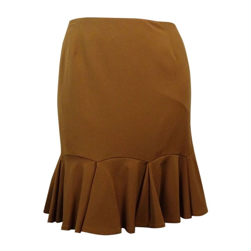 Nine West Women's Solid A-Line Flounce Hem Skirt - Whiskey